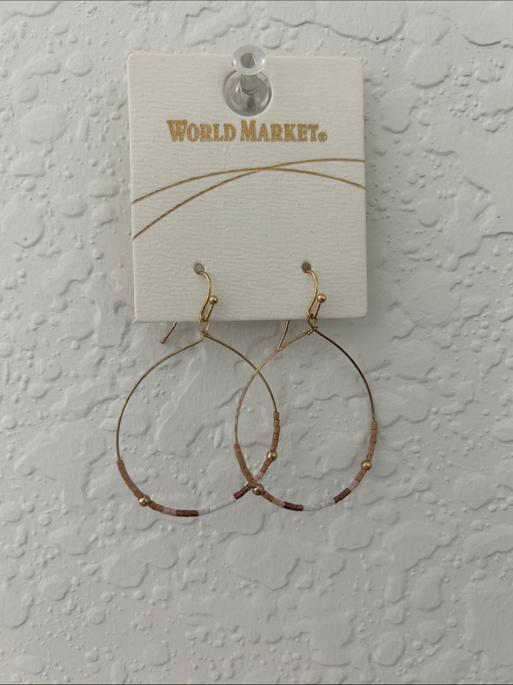 Cost Plus World Market Gold and Brown Beaded Hoop Earrings